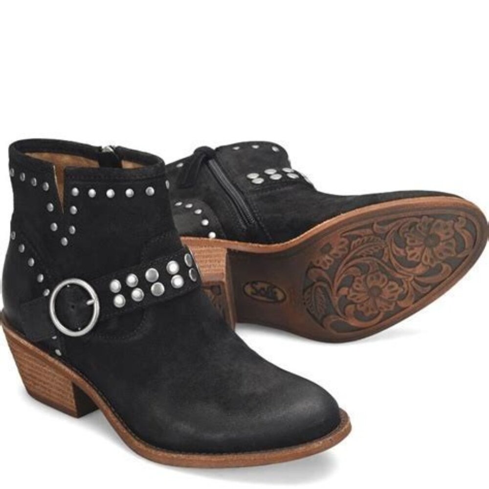 SOFFT ALLENE II BLACK SUEDE ANKLE BOOT BOOTIE WESTERN STUDDED SZ 7 WITH BOX